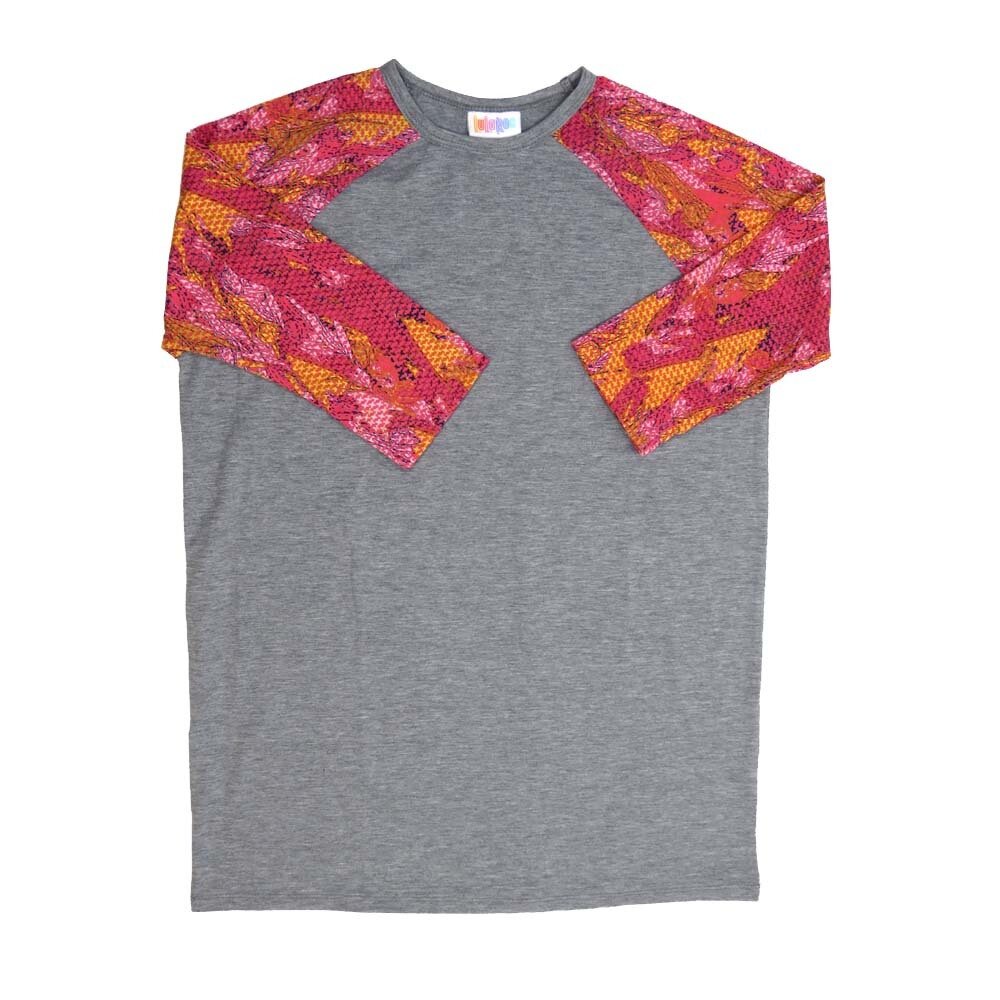 LuLaRoe Kids Sloan Size 14 (fits 14-16) Solid Gray with Geometric Sleeves Unisex Baseball Raglan Tee SLOAN-14-G