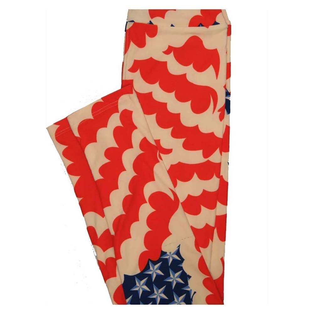 LuLaRoe Tween Americana USA Stars and Stripes Red White Blue Wavy Flag Leggings fits Adult Adult Sizes 00-0
