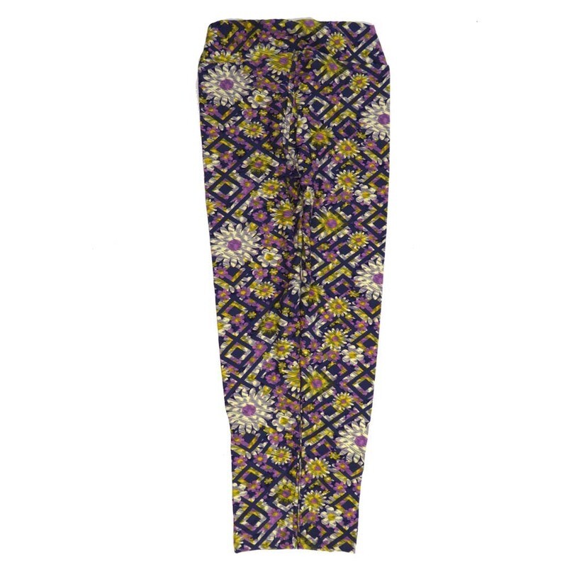 LuLaRoe One Size OS Daisies Dafodils Maze Blue White Lavender OS-4419-Y  Buttery Soft Womens Leggings fits Adults 2-10
