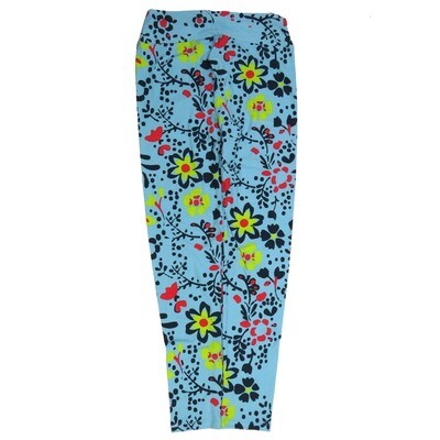 LuLaRoe One Size OS Dafoldil Pansy Floral Light Blue Black Yellow REd OS-4419-ZA  Buttery Soft Womens Leggings fits Adults 2-10