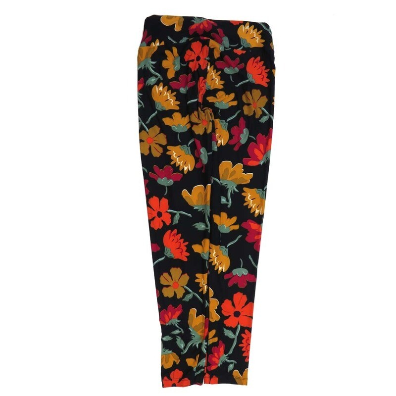 LuLaRoe One Size OS Crocus Poppy Flower Black Green Red White OS-4419-V  Buttery Soft Womens Leggings fits Adults 2-10
