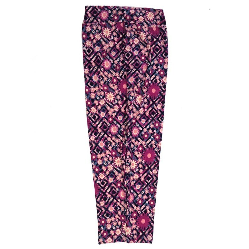 LuLaRoe One Size OS Daisy Flowers Geometric Maze Blue Whtie Purple OS-4419-ZJ  Buttery Soft Womens Leggings fits Adults 2-10