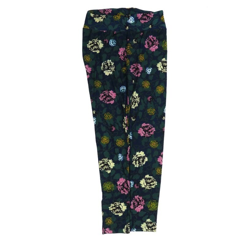 LuLaRoe One Size OS Floral Black Blue Pink White OS-4420-T  Buttery Soft Womens Leggings fits Adults 2-10