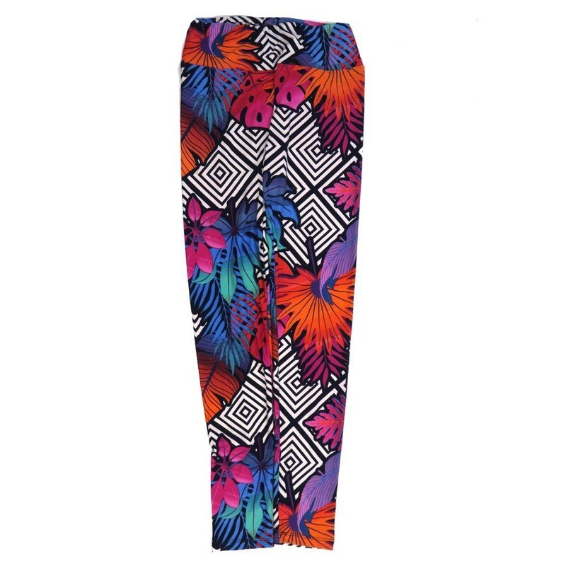 LuLaRoe One Size OS Fern Palm Leaves Diamond Black White Blue Purple Pink OS-4421-I  Buttery Soft Womens Leggings fits Adults 2-10