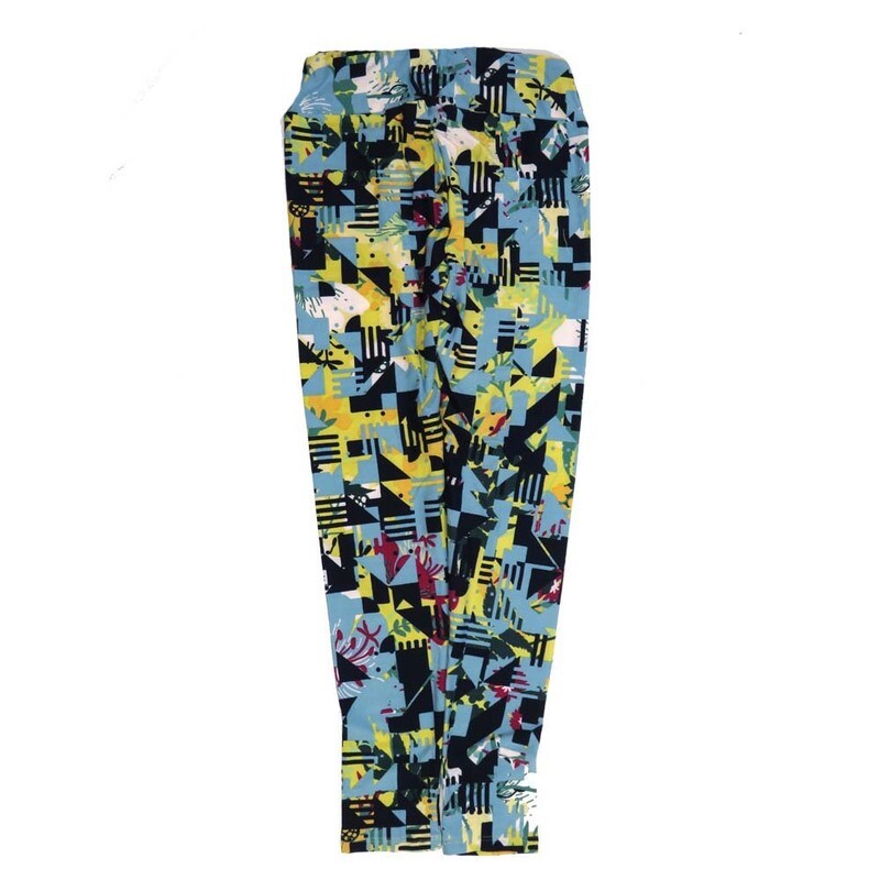 LuLaRoe One Size OS Floral Geometric Navy Blue Yellow White Black OS-4419-ZH  Buttery Soft Womens Leggings fits Adults 2-10