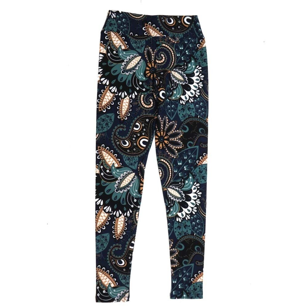 LuLaRoe Tween Paisley Black White Magenta Fucshia Lilies Leggings fits Adult sizes 00-0 TWEEN-3391-Q2