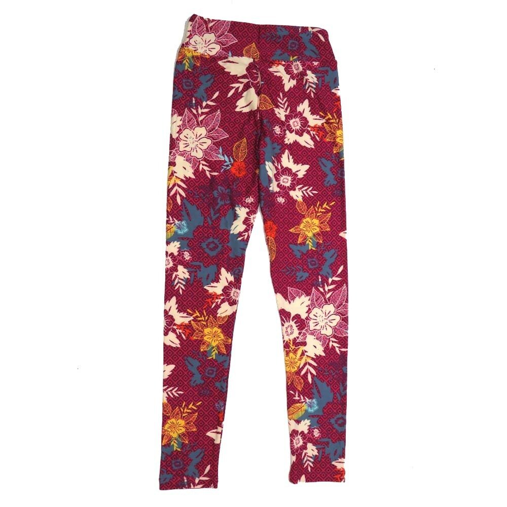 LuLaRoe Tween Floral Hybiscus Geometric Checkerboard Leggings fits Adult sizes 00-0 TWEEN-3392-E
