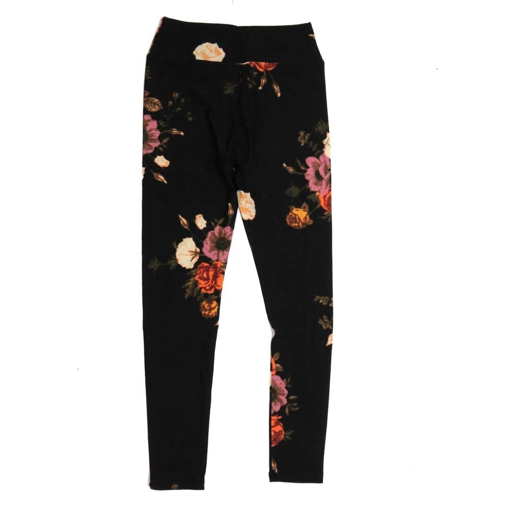 LuLaRoe Tween Roses Black Peach Pink Leggings fits Adult sizes 00-0 TWEEN-3390-Q2