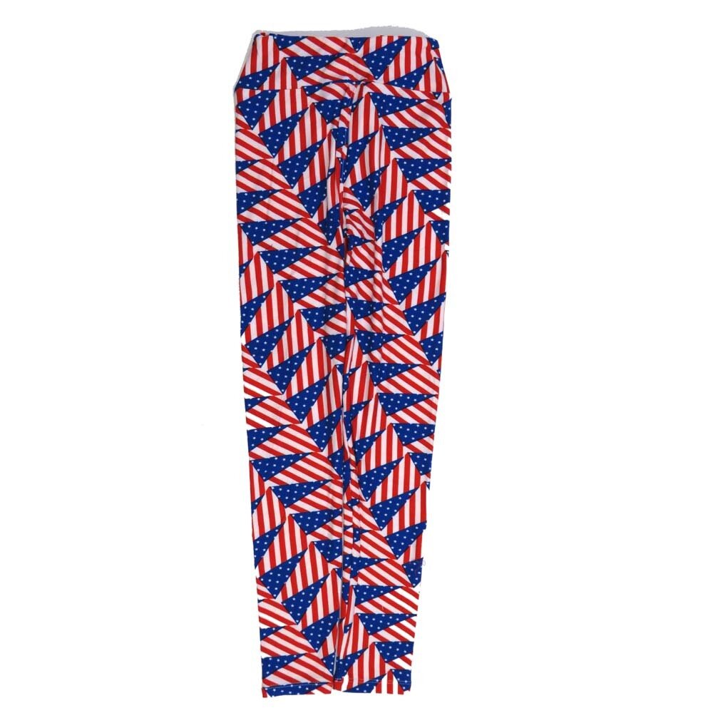 LuLaRoe Tween Americana USA Stars and Stripes Triangle Flag Red White Blue Leggings fits Adult sizes 00-0 TWEEN-3400-ZL
