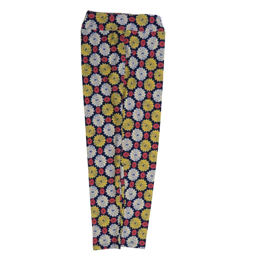 LuLaRoe Tween Floral Daisies Blue White Red Yellow Leggings fits Adult sizes 00-0 TWEEN-3401-R