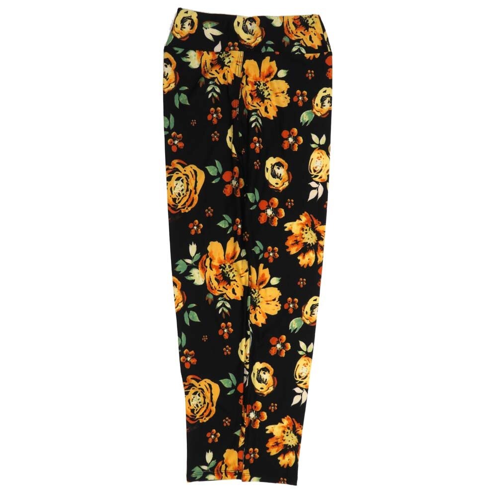 LuLaRoe Tween Roses Black Yellow Green Leggings fits Adult sizes 00-0 TWEEN-3402-Q