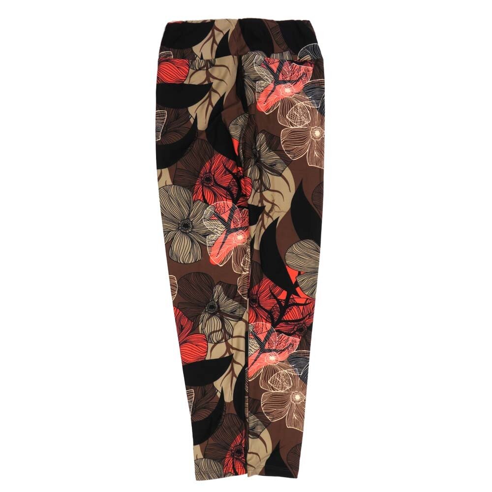 LuLaRoe Tween Hibiscus Brown Black White Gray Leggings fits Adult sizes 00-0 TWEEN-3402-S