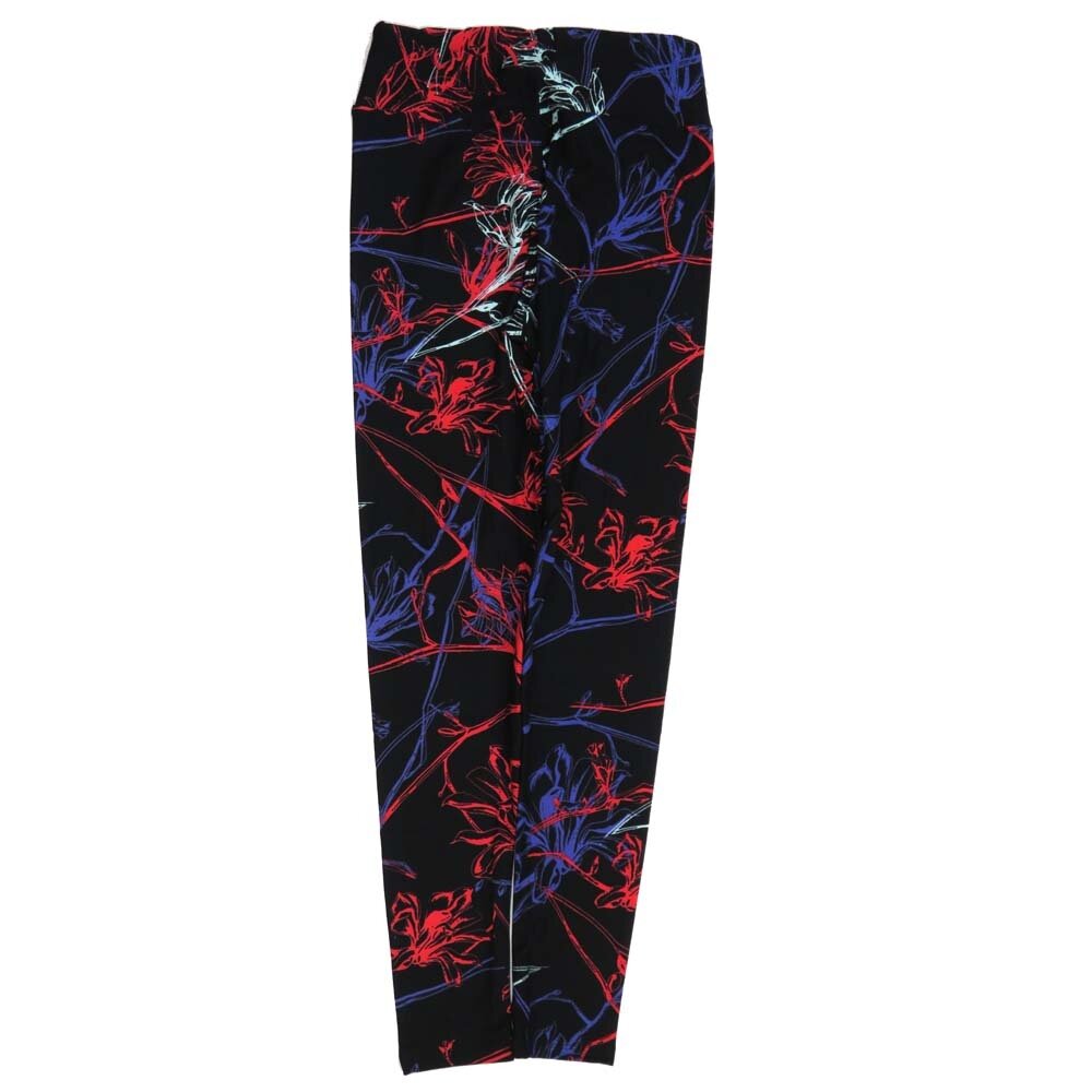 LuLaRoe Tween Floral Black White Blue Leggings fits Adult sizes 00-0 TWEEN-3402-Z2