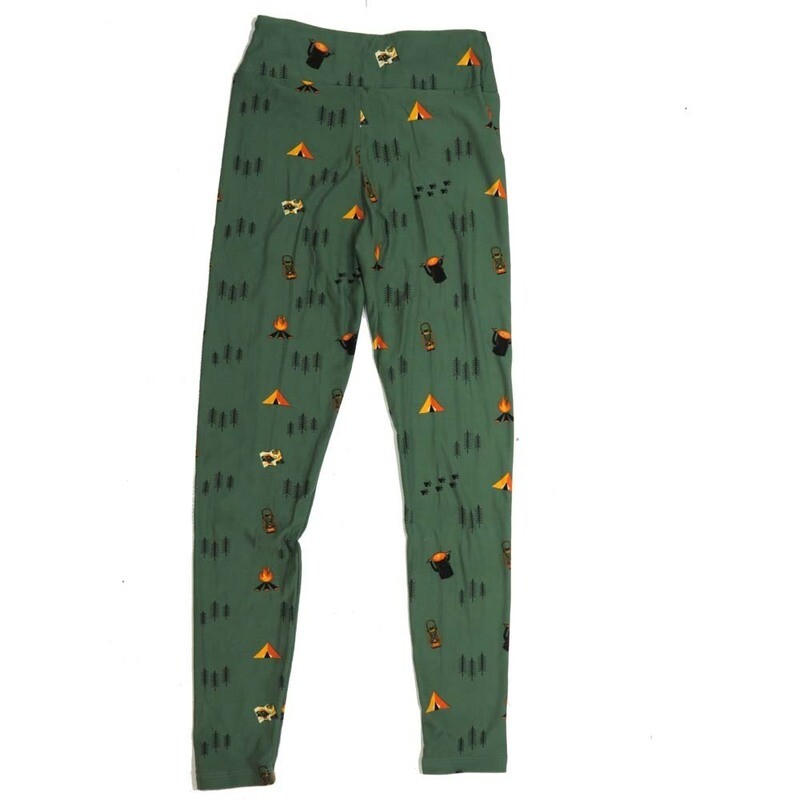 LuLaRoe Tween Camping Tents Fire Firewood Lantern Pine Trees Leggings fits Adult sizes 00-0 TWEEN-3391-C2