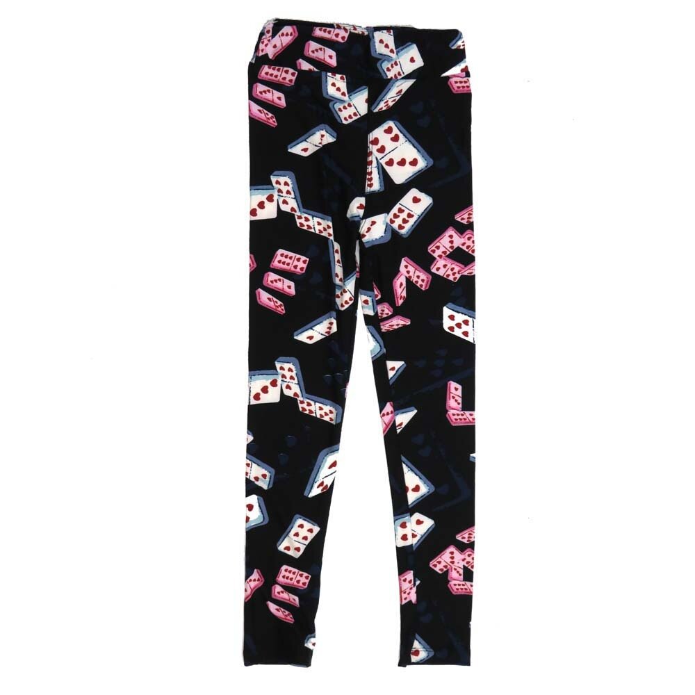 LuLaRoe Kids Large/XL LXL Valentines Dominoes of Hearts Black Pink White Leggings fits sizes 7-12  LXL-2291-A