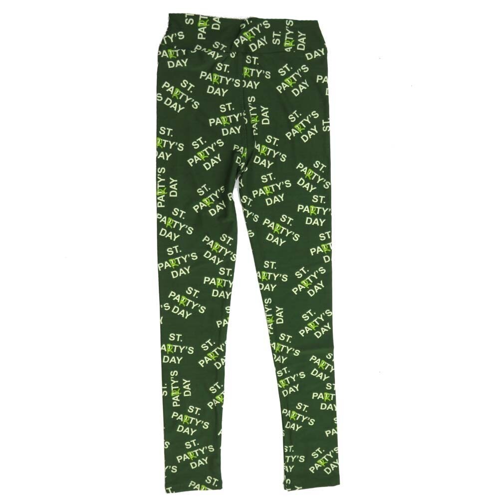 LuLaRoe Kids Large/XL LXL Lucky Irish Happy St Party&#39;s Day Green White Leggings fits sizes 7-12  LXL-2291-I