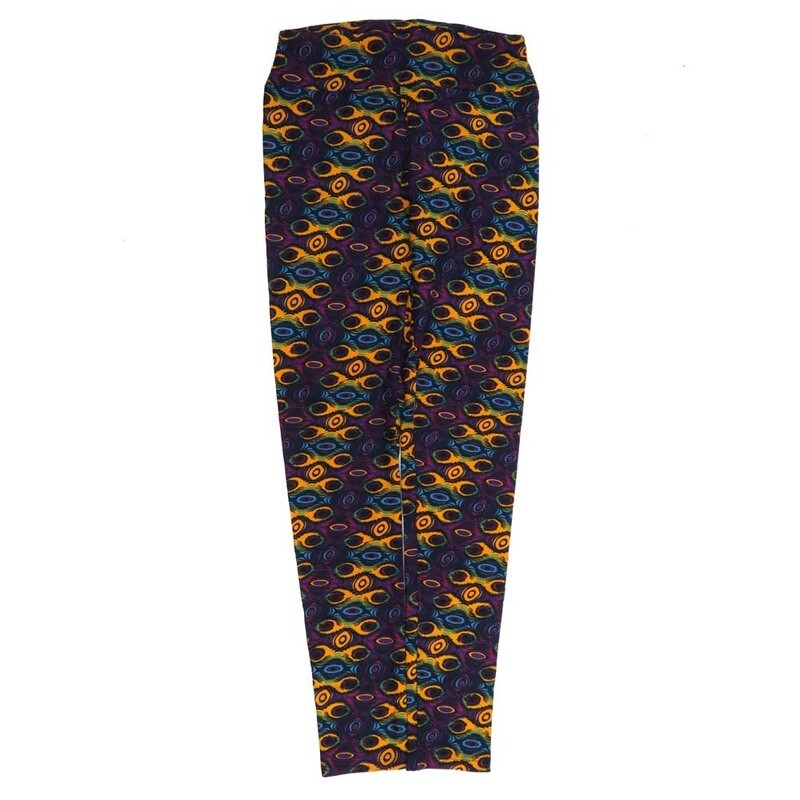 LuLaRoe One Size OS Trippy 70s Psychedlic Eyes Blue Yellow Pink Stripe OS-4424-Z  Buttery Soft Womens Leggings fits Adults 2-10