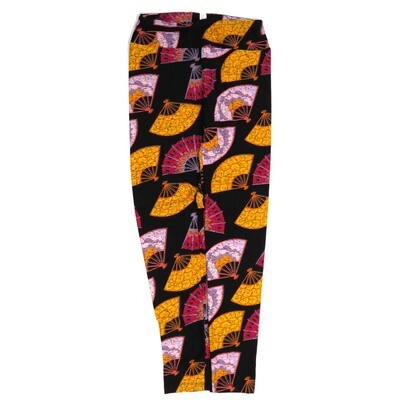 LuLaRoe One Size OS Japanese Fans Geisha Black Yellow Pink White Blue OS-4425-D  Buttery Soft Womens Leggings fits Adults 2-10