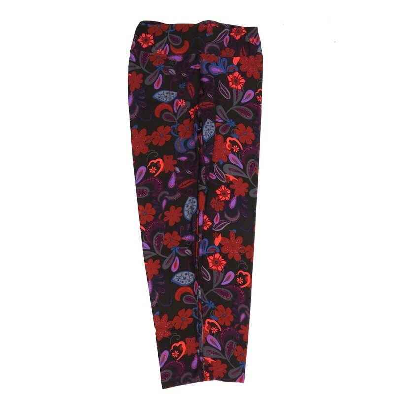 LuLaRoe One Size OS Paisley Floral Black Red Blue OS-4422-R  Buttery Soft Womens Leggings fits Adults 2-10