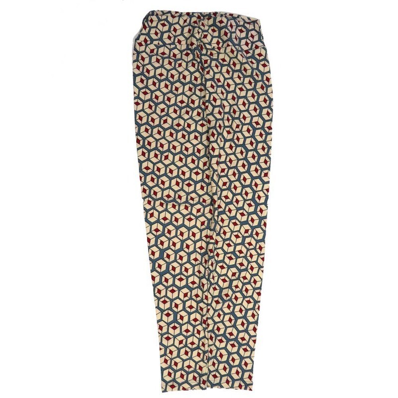 LuLaRoe One Size OS 3D Boxes Gray White Red OS-4425-N  Buttery Soft Womens Leggings fits Adults 2-10