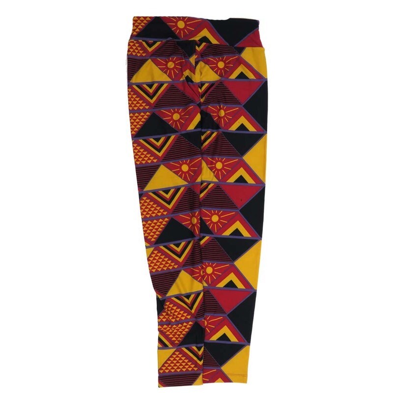 LuLaRoe One Size OS Sun rising Triangles Stripe Black Fuchsia Yellow OS-4425-P  Buttery Soft Womens Leggings fits Adults 2-10