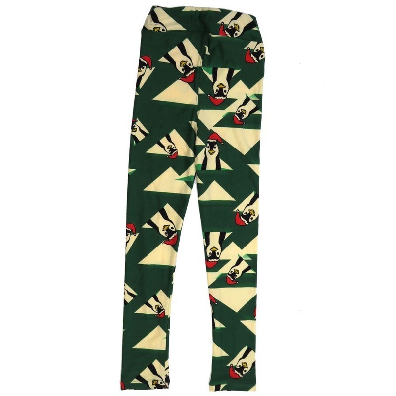 LuLaRoe Kids Large/XL LXL Christmas Holidays Penguins Green Red Black White Gray Leggings fits sizes 7-12  LXL-2290-G