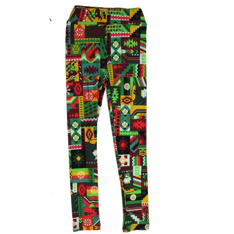 LuLaRoe Kids Large/XL LXL Christmas Holidays Patchwrok Snowflakes Skiers Green Red Black White Gray Leggings fits sizes 7-12 LXL-2290-H LuLaRoe Kids Large/XL LXL Christmas Holidays Patchwrok Snowflakes Skiers Green Red Black White Gray Leggings fits sizes 7-12 LXL-2290-H