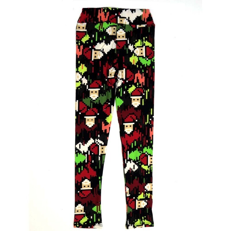 LuLaRoe Kids Large/XL LXL Christmas Holidays Pixelated Santa Claus Red Black Yellow White Leggings fits sizes 7-12  LXL-2290-E