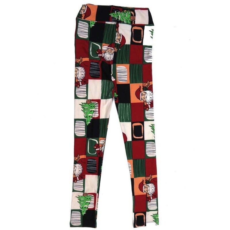 LuLaRoe Kids Large/XL LXL Christmas Holidays Santa Claus Checkboard Tree Goose Leggings fits sizes 7-12  LXL-2290-S