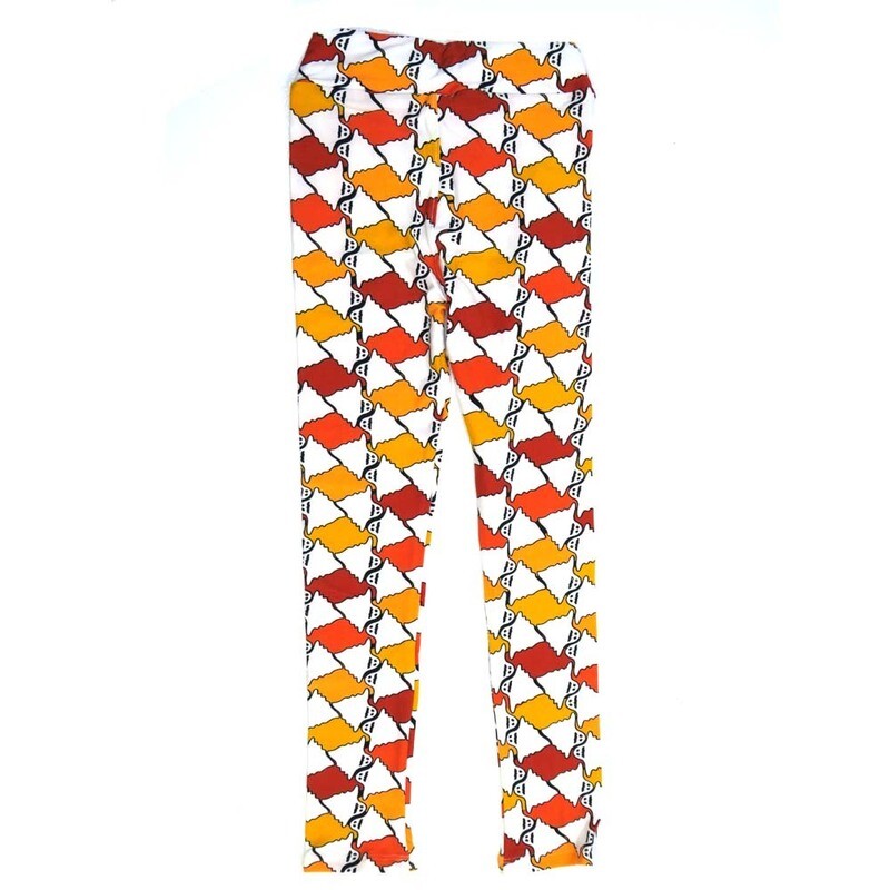 LuLaRoe Kids Large/XL LXL Halloween Ghosts Strip White Yellow Red Black Leggings fits sizes 7-12  LXL-2290-C