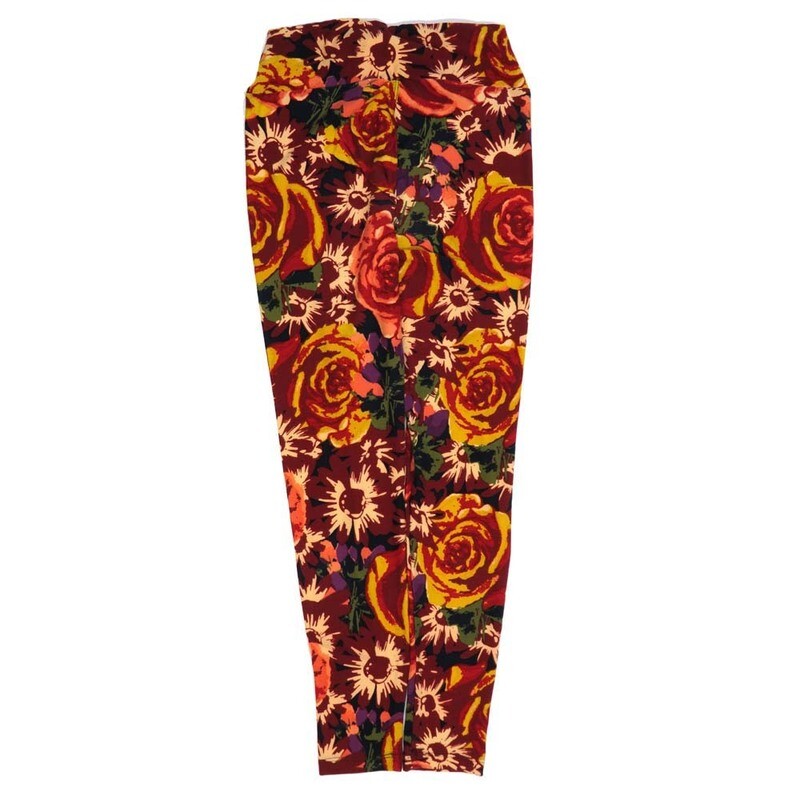 LuLaRoe One Size OS Roses Black Yellow Green Pink White Red OS-4427-ZF  Buttery Soft Womens Leggings fits Adults 2-10