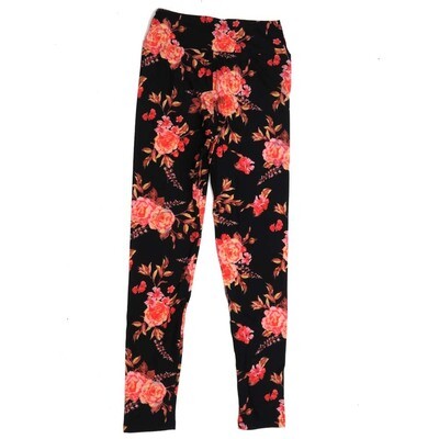 LuLaRoe Tween Roses Black Pink Leggings fits Adult sizes 00-0 TWEEN-3389-C3