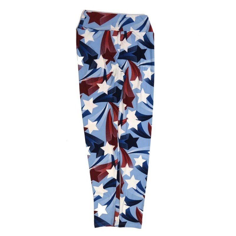 LuLaRoe Tween Americana USA Shooting Stars Blue Red White Leggings fits Adult sizes 00-0 TWEEN-3400-ZD