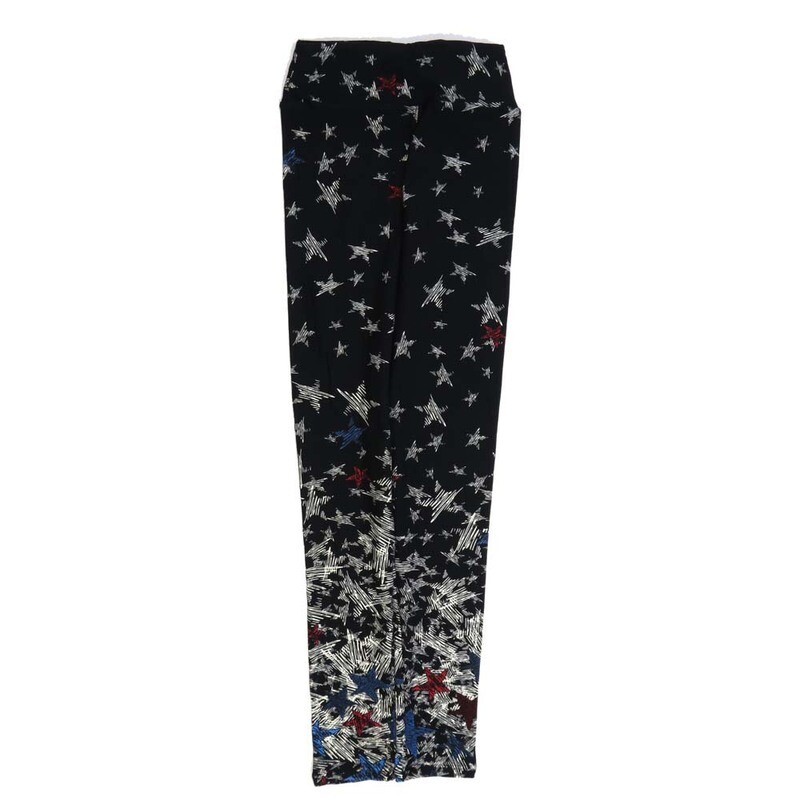 LuLaRoe Tween Americana USA Cascading Falling Stars Black Blue White Red Leggings fits Adult sizes 00-0 TWEEN-3400-ZH2