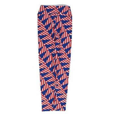 LuLaRoe Tween Americana USA Stars and Stripes Triangle Flag Red White Blue Leggings fits Adult sizes 00-0 TWEEN-3400-ZL