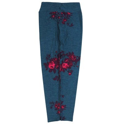 LuLaRoe Tween Roses Blue Red Leggings fits Adult sizes 00-0 TWEEN-3402-ZF