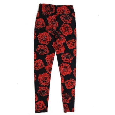 LuLaRoe Tween Roses Black Red Leggings fits Adult sizes 00-0 TWEEN-3391-M2