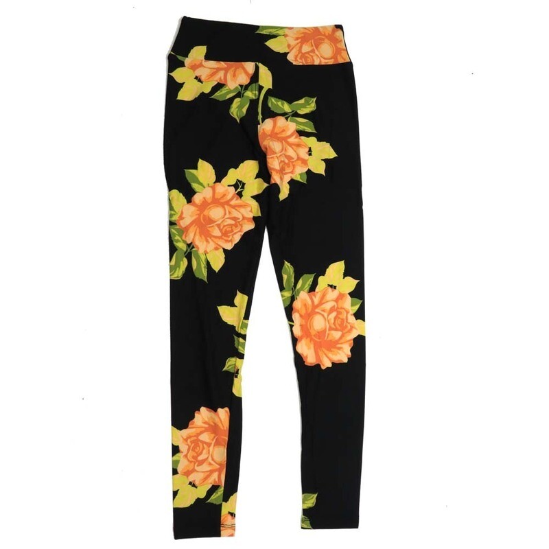 LuLaRoe Tween Roses Black Peach Green Leggings fits Adult sizes 00-0 TWEEN-3387-C6