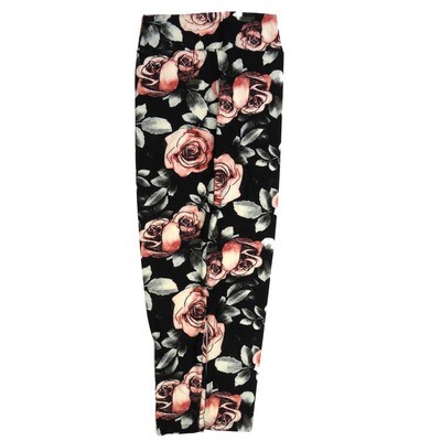 LuLaRoe Tween Roses Black Pink white Leggings fits Adult sizes 00-0 TWEEN-3402-T