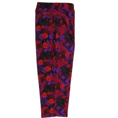LuLaRoe Tween Roses Carnations Black Red Purple ORange Leggings fits Adult sizes 00-0 TWEEN-3401-X
