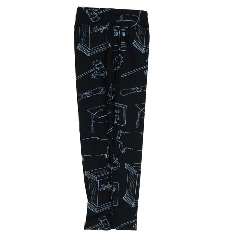 LuLaRoe Tween Law School Lawyer Diploma Justice Gavel Black Gray Leggings fits Adult sizes 00-0 TWEEN-3402-E