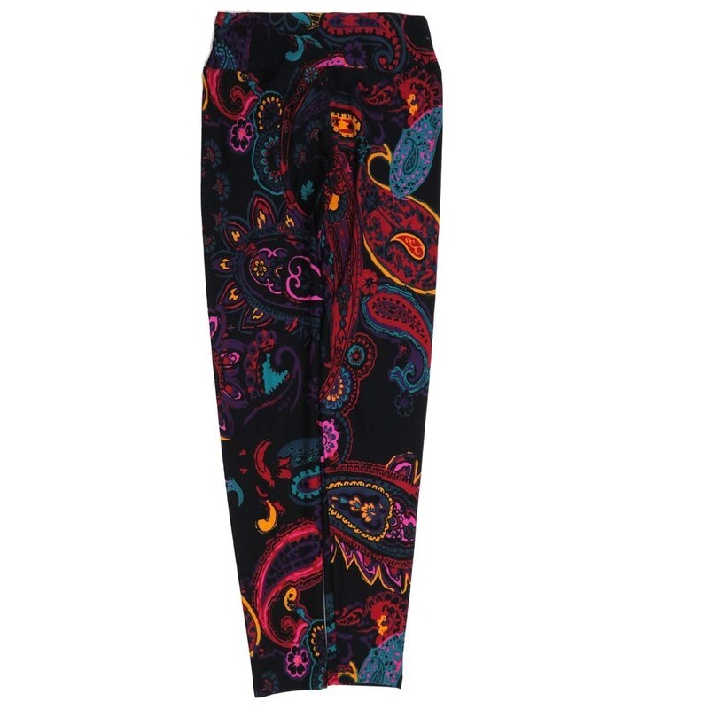 LuLaRoe Tween Paisley Black Yellow Blue Red Purple Leggings fits Adult sizes 00-0 TWEEN-3402-N