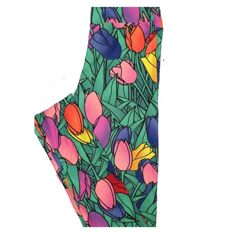 LuLaRoe Tween Valentines Tulips Hearts Rainbow Leggings fits Adult Adult Sizes 00-0
