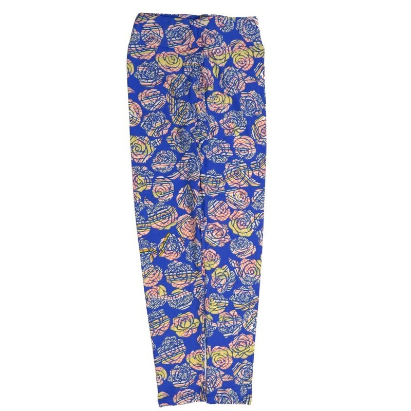 LuLaRoe Tween Roses Purple Pink Blue Biege Leggings fits Adult sizes 00-0 TWEEN-3401-ZD
