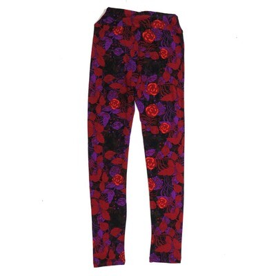 LuLaRoe Tween Roses Red Blue Black Leggings fits Adult sizes 00-0 TWEEN-3392-T