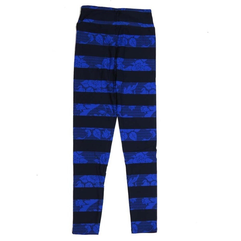 LuLaRoe Tween Roses Stripe Fishnet Black Blue Leggings fits Adult sizes 00-0 TWEEN-3389-D3