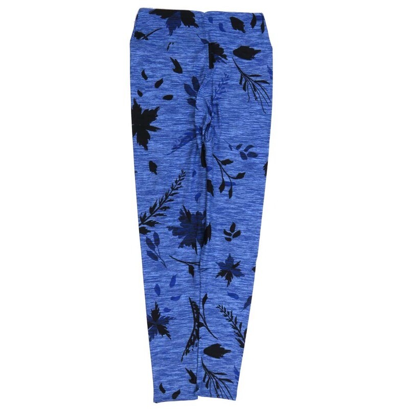 LuLaRoe Tween Floral Heathered Blue Purple Black Leggings fits Adult sizes 00-0 TWEEN-3402-ZB