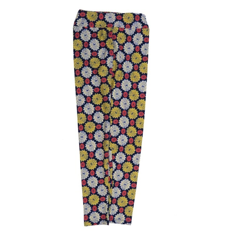 LuLaRoe Tween Floral Daisies Blue White Red Yellow Leggings fits Adult sizes 00-0 TWEEN-3401-R