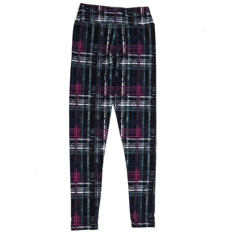 LuLaRoe Tween Tartan Black White Fucshia Gray Leggings fits Adult sizes 00-0 TWEEN-3389-B3
