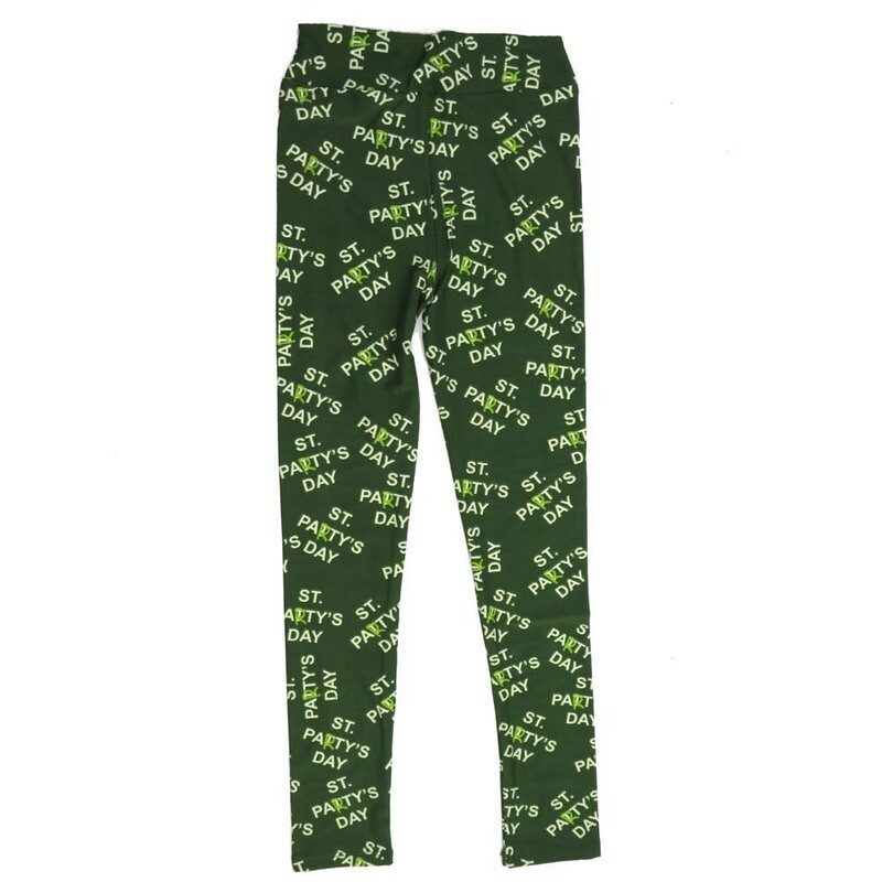 LuLaRoe Kids Large/XL LXL Lucky Irish Happy St Party&#39;s Day Green White Leggings fits sizes 7-12  LXL-2291-I
